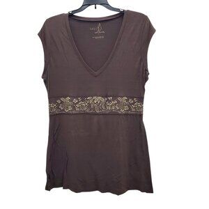 Lucy Activewear Women's Brown Super Soft Soy Blend Fitted V-Neck Yoga Tee Size L